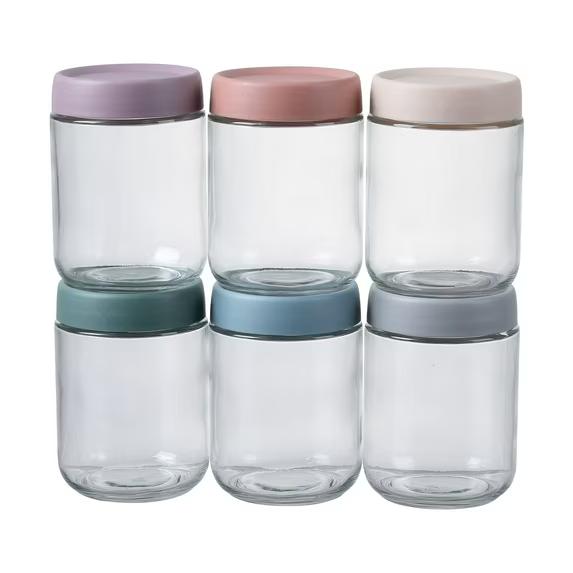 Novelinks 6 Pack Overnight Oats Containers with Plastic Lids,16 Oz Glass Mason jars with Airtight Lids, Clear Glass Fruit Yogurt Storage Jar,Kitchen Canisters