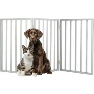 Pet Gate - 3-Panel Indoor Foldable Dog Fence for Stairs, Hallways, or Doorways - 54x24-Inch Retractable Wood Freestanding Dog Gates by PETMAKER (Gray)