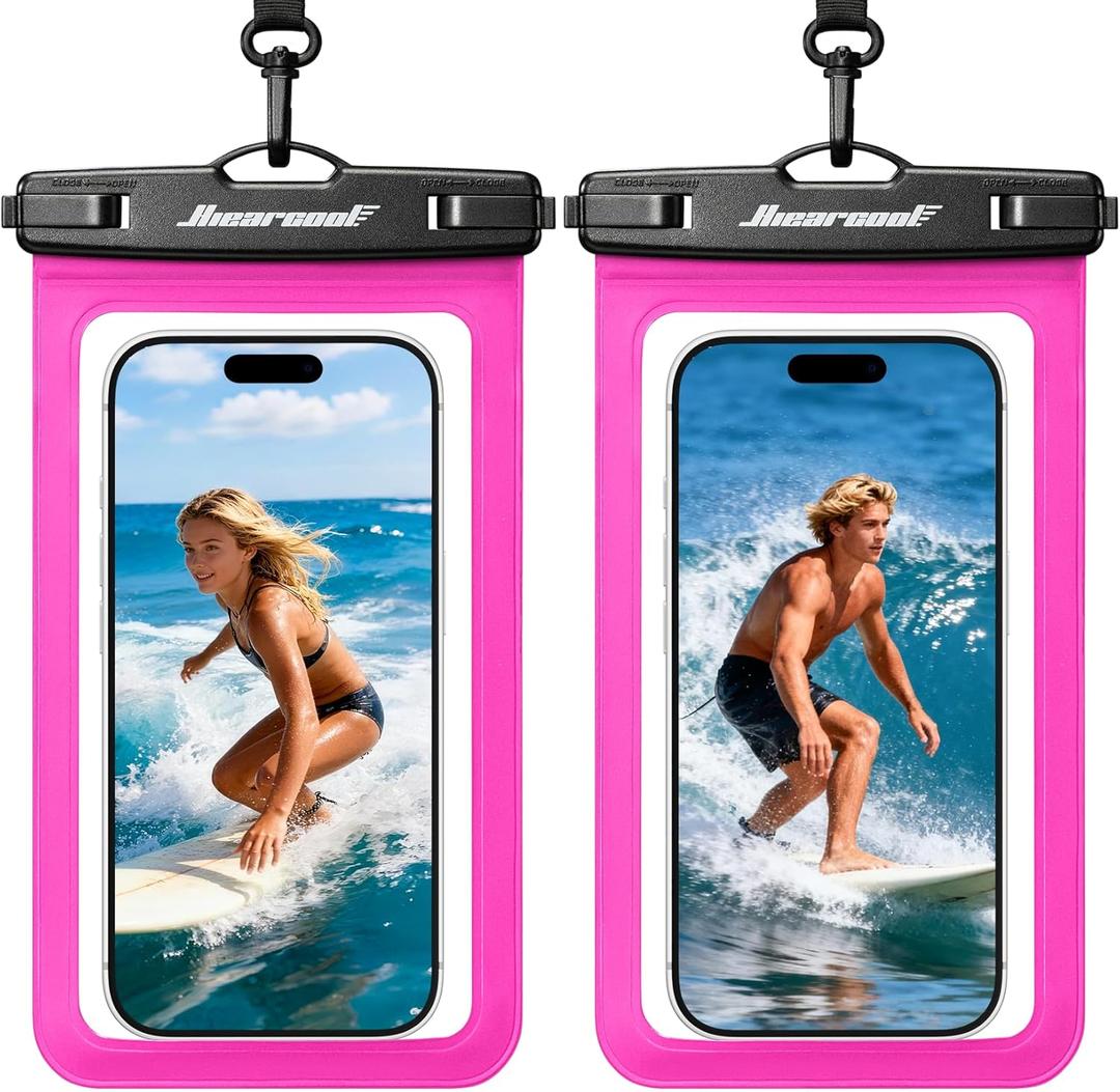 Hiearcool Waterproof Phone Pouch,Waterproof Phone Case for iPhone 17 16 15 14 13 Pro Max Plus up to 8.3",IPX8 Cellphone Dry Bag for Beach Cruise Travel-Bright Red-2Pack