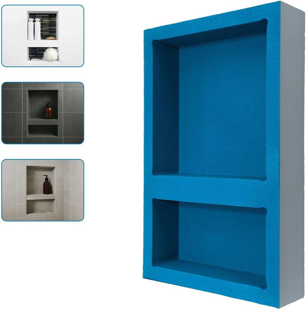 Noble 304 Preformed 12" x 12" + 6" x 12" ID Shower Niche, Tub, Caddy, Modern Bathroom Storage Solution, Built-in Shelf, Water-Resistant, Easy Install Ideal for Toiletries Shampoo Shower Accessories, 22 inches x 14 inches x 22 inches