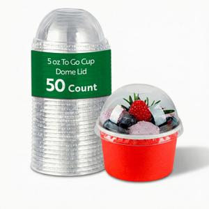 LIDS ONLY: Dome-Shaped Lids, 50 Transparent Plastic Lids For 5 Ounce Coppetta To Go Cups - Cups Sold Separately, Disposable, Clear Plastic Dessert Cups Lids, For Dessert Takeaways- Restaurantware