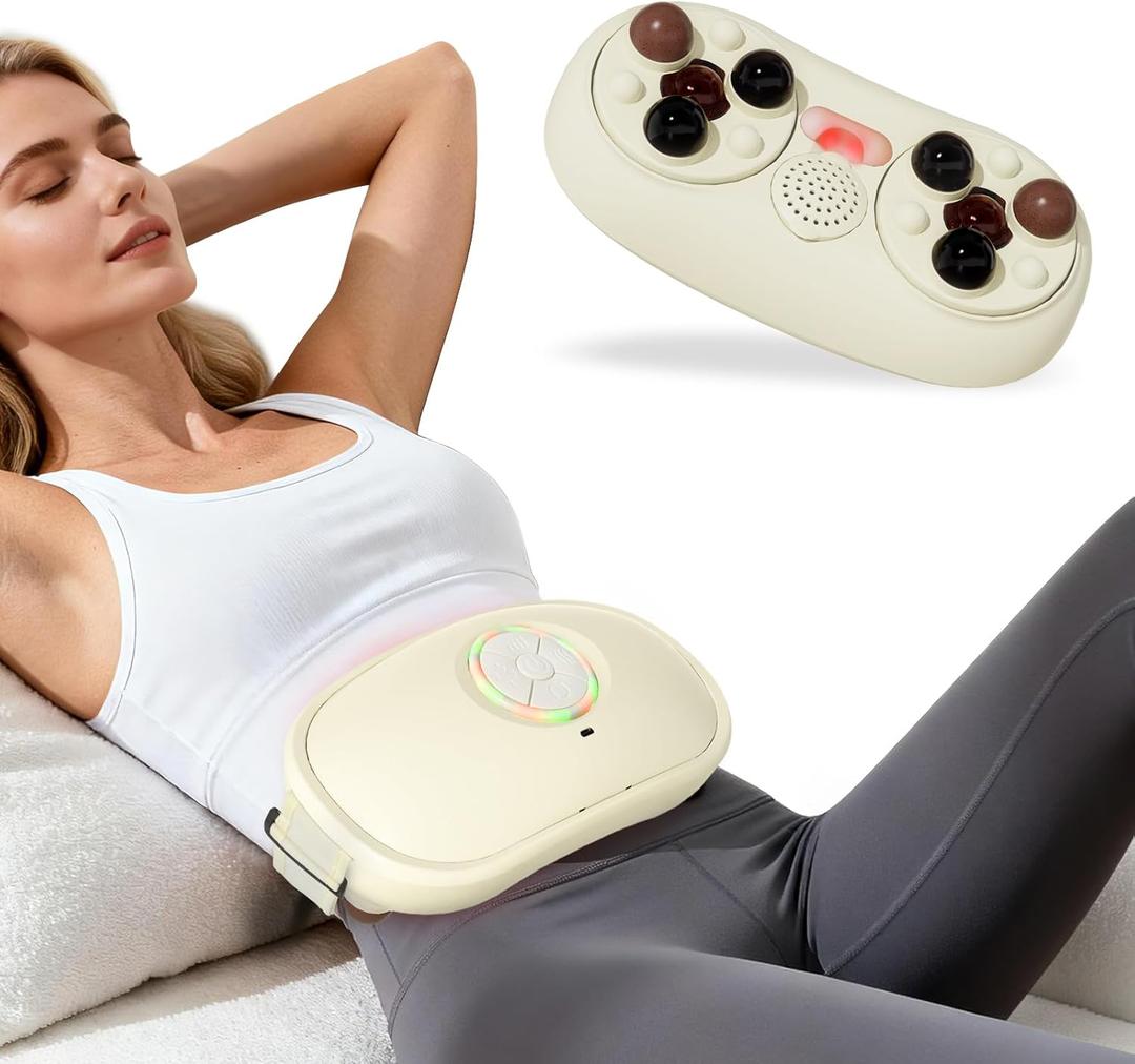 Abdominal Massager, Heated Abdominal Massage Device for Constipation, Gas, Bloating & Reflux, Soothing Kneading Belly Massager for Digestive Comfort, Rechargeable and Portable FSA Eligible (White)