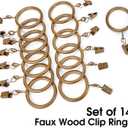 Curtain Clip Rings - 1.75'' Inner Diameter Faux Wood Color Rings Fits up to 1-1/4'' Curtain Rod, Set of 14 (Faux Wood, Set of 14 (1.75''))