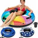 ZEALFEEL River Tube, 48'' Heavy Duty Rubber River Float Tube with Commercial Grade Inner Tube, Premium Canvas Cover, Removable Cup Holder & Tow Strap, Inflatable Tube for Adults Lake Pool Floating