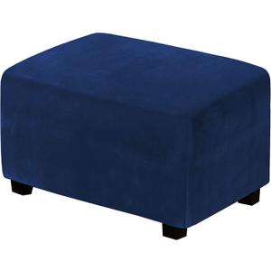 H.VERSAILTEX Real Velvet Plush 1 Piece Form Fit Stretch Rectangle Folding Storage Covers Ottoman Slipcovers Removable Footstool Protect Footrest Covers Elastic Bottom, Machine Washable(Large, Navy)