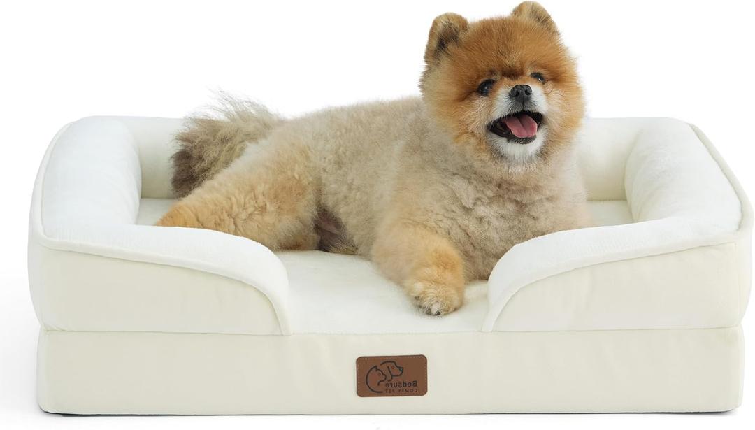 Bedsure Orthopedic Dog Beds for Small Dogs - Washable Small Dog Cat Bed Waterproof, Comfort Pet Couch Sofa with Washable Removable Cover, Pets Bed with Nonskid Bottom, Ivory, 24"