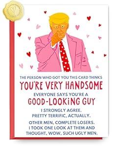 Valentines Day Card Gifts for Him Husband, Funny Romantic Valentine's Day Cards for Men Women, 5x7 Inch with Envelope (Pink Red)