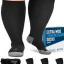 Doctor's Select 3 Pairs Plus Size Compression Socks Wide Calf - Up to 6XL | 20-30 mmHg Extra Wide Calf Compression Socks Women | Black