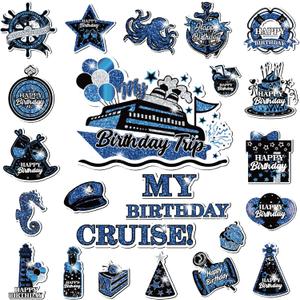 My Birthday Cruise Door Magnets Decorations, Blue Black Silver Happy Birthday Cruise Ship Door Decor Magnetic for Women Men Girls Boys Anniversary Party Supplies Door Refrigerator Fridge Car Kitchen