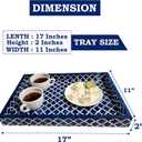 Handmade Blue White Bone Inlay Serving Tray Moroccan Damask Rectangular Wooden Platter for Dining Decor Breakfast Cheese Board Vanity Organizer