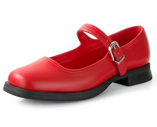 Ankis Mary Jane Flats for Women Low Block Heels Square Toe Ankle Strap Comfortable Business Office Pumps Dress Shoes 1Inch Heel, 7.5