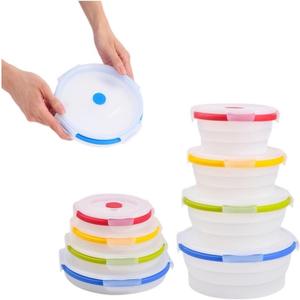ECOBERI Collapsible Silicone Food Storage Containers, BPA Free, Microwave, Freezer and Dishwasher Safe, Lunch, Meal Prep, Travel, Space-Saving (Assorted Colors-Sizes 4pc)