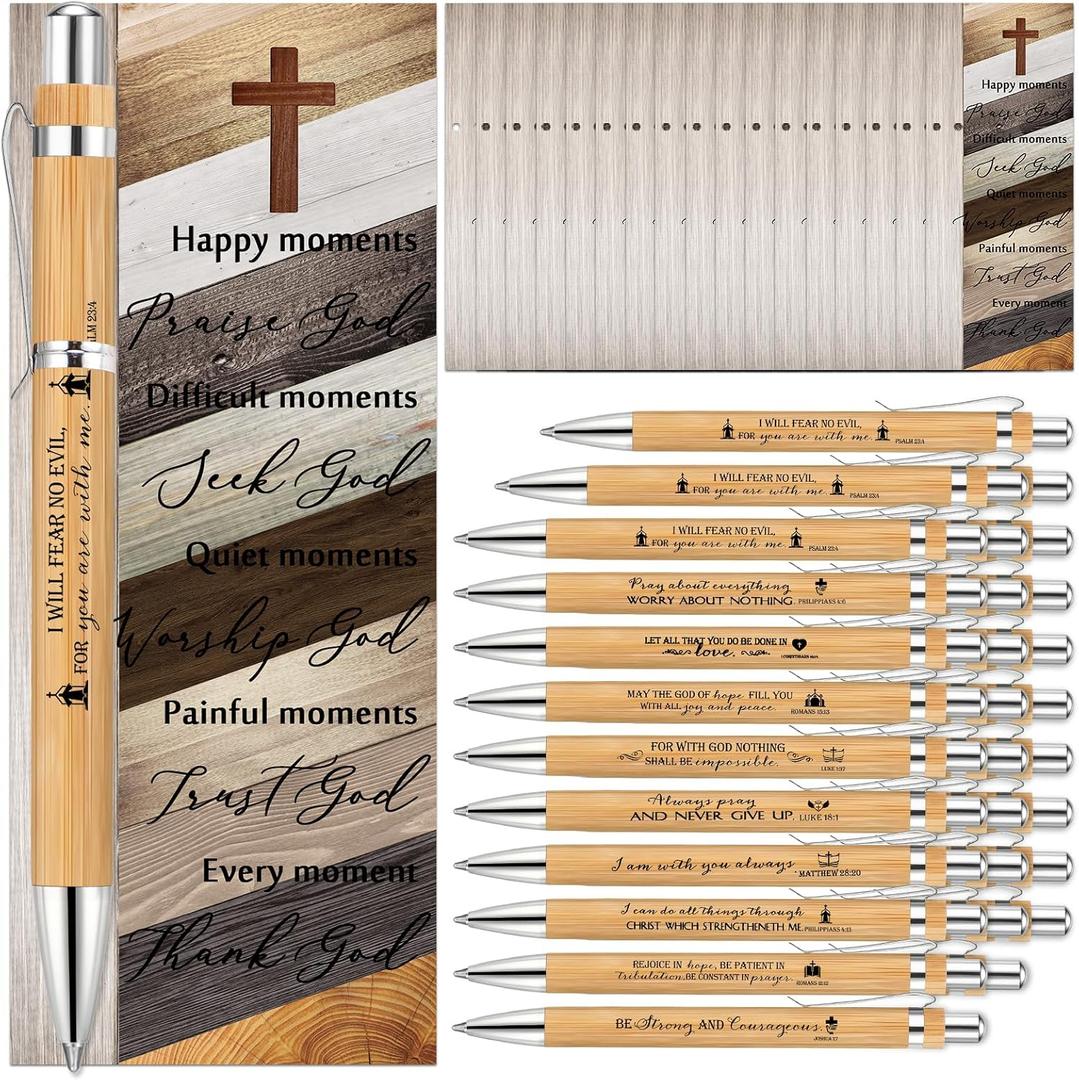 50 Sets Christian Gift for Men Bible Verse Bamboo Pens with Bookmarks Church Religious Fathers Bible Study Supplies for Men Coworker Office Writing Favor