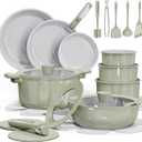 CAROTE 27pcs Ceramic Cookware Set Nonstick, Pots and Pans Set Non stick, Non Toxic Cookware, Dishwasher/Oven Safe, RV/Camping Cookware Set, Pan and Pot with Kitchen Utensils, Green