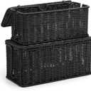 2Pack Large Cable Management Box Black, Handwoven Imitation Rattan Cord Organizer Cord Hider, Desk Cord Management Box to Hide Cords and Power Strips on Desk or Floor