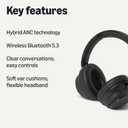 Amazon Basics Hybrid Active Noise Cancelling Headphones, Wireless Bluetooth 5.3, 35 Hours Battery Life with ANC On, 45 Hours with ANC Off, Over Ear Comfortable Fit with Soft Ear Cushions, Black