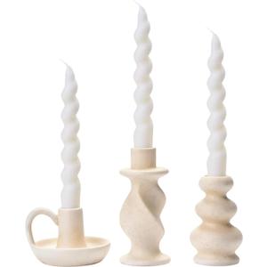 Ceramic Taper Candle Holders Set of 3, Cream White Candlestick Holder Nordic Modern Decorative Candle Stand for Home Decor, Dining Table Centerpiece, Housewarming Gift
