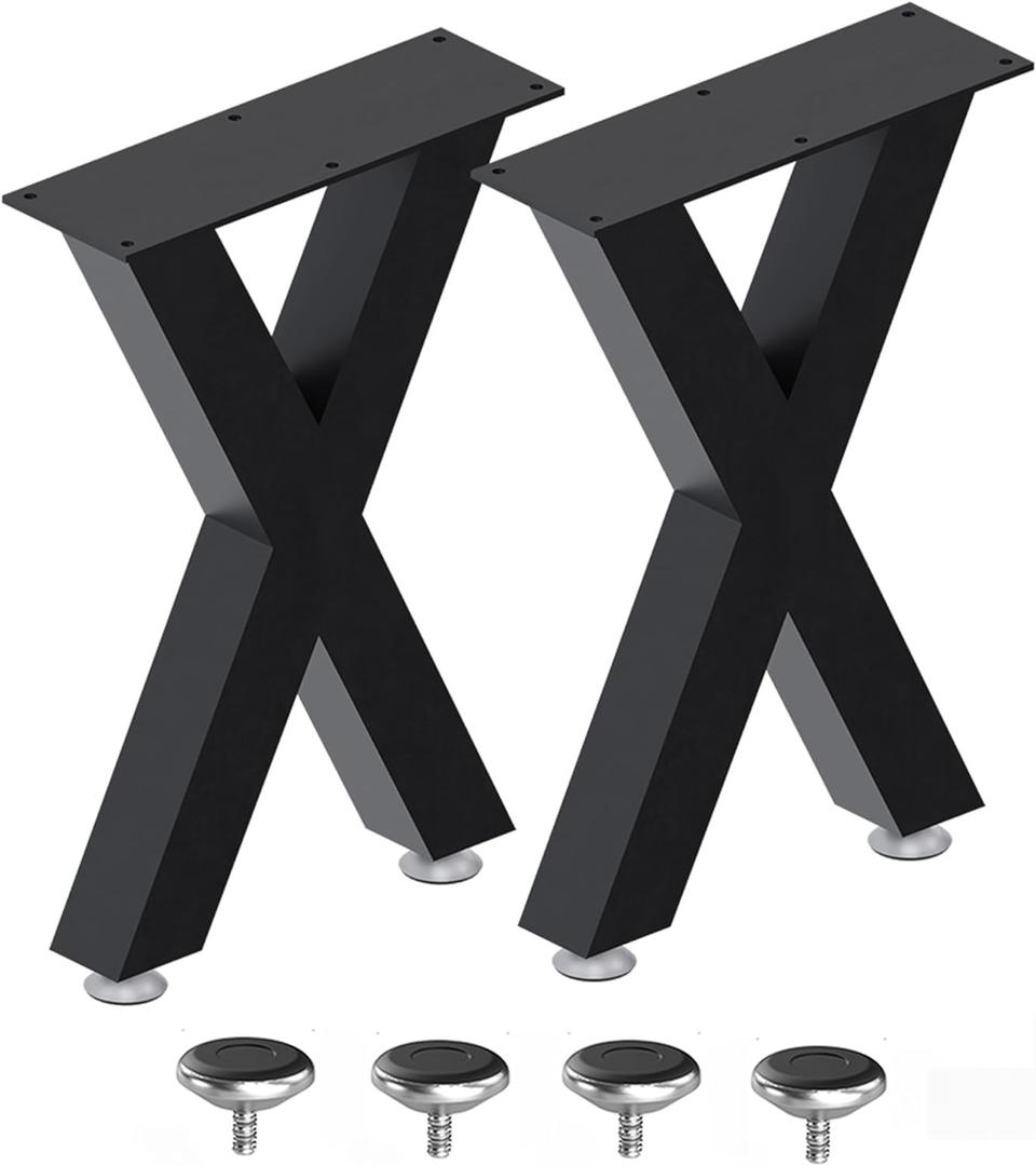 Bench Legs Black Metal,Coffee Table Legs 16 Inch,End Table Legs,Metal Iron Desk Legs for Table,Heavy Duty Furniture Legs,Patas Para Mesa-Easy Install with Adjustable Feet,DIY Legs (X Shape,2 Pcs)