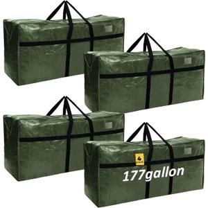 Windyun 4 Pack 177 Gallon Extra Large Moving Bags XXL Heavy Duty Storage Bag with Strong Zipper Handle Jumbo Big Tote Box Foldable for College Dorm Travel Clothes Duffle Blanket Pillow(Army Green)
