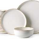 AmorArc Ceramic Dinnerware Sets, Wavy Rim Stoneware Plates and Bowls Sets, Highly Scratch Resistant | Dishwasher & Microwave Dishes set, Service for 6 (18pc)-Speckled Cappuccino