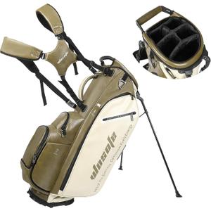 WOSOFE PU Golf Stand Bag with 6 Way Top Dividers Automatically, Adjustable Dual Straps Elegant Design for Men Women Pu Golf Bag with Multiple Pockets (OliveGreen, 6Way)