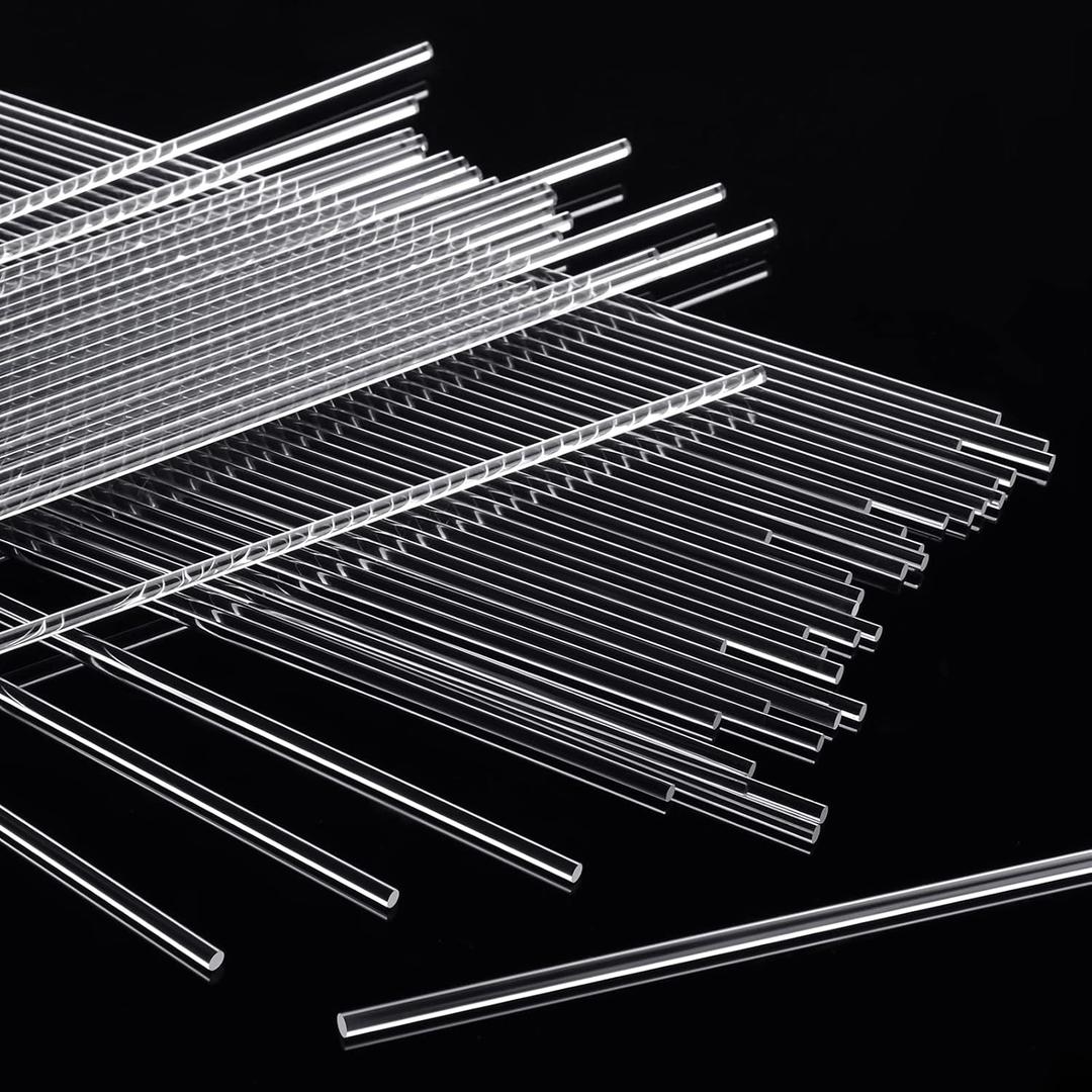 Vicenpal 120 Pcs 12 Inch Clear Acrylic Rods 3mm Diameter Round Acrylic Dowel Rods for DIY Crafts Party Decorations Gardening