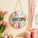 3 Pcs Happy Easter Door Hanger Decoration Easter Rabbit Wooden Door Sign Bunny Welcome Wreath for Front Decor for Farmhouse Home Living Room Decor, 11.8 x 11.8 Inch