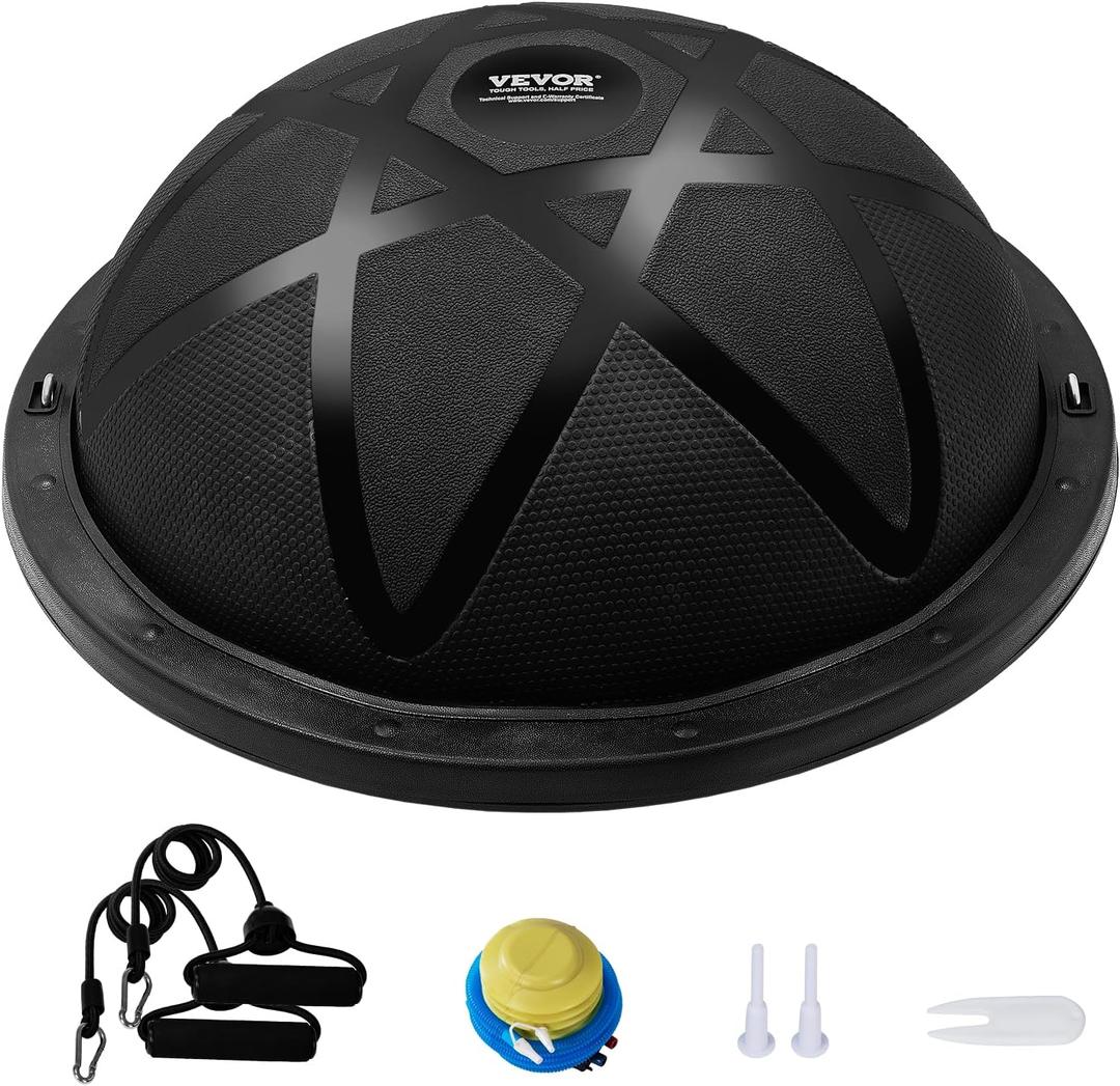 VEVOR Half Exercise Ball Trainer, 23/26 inch Balance Ball Trainer, 1500lbs Capacity Stability Ball, Yoga Ball with Resistance Bands & Foot Pump, Strength Fitness Ball for Home Gym Full Body Workout, 22.8x7.9 inch