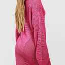 Saodimallsu Women Crochet Cover Up Long Sleeve Deep V Neck Hollow Out Sweater Oversized Beach Mini Dress Bathing Suit Coverup (Pink)