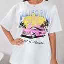 YIJIU Women's Graphic Oversized T Shirts Letter Print Short Sleeve Loose Casual Summer Tops (White, L)