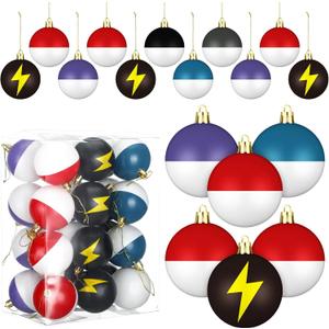 24 Pcs 2.4 Inch Christmas Tree Ball Ornaments Cartoon Hanging Ornaments Plastic Christmas Winter Balls Decor for Xmas Trees Holiday Party Favors Home Decor(Lightning)