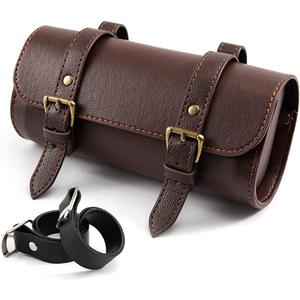 evomosa Motorcycle Saddle Bag Mini Motorbike Fork Handlebar Pu Leather Tool Storage Bag (Brown)