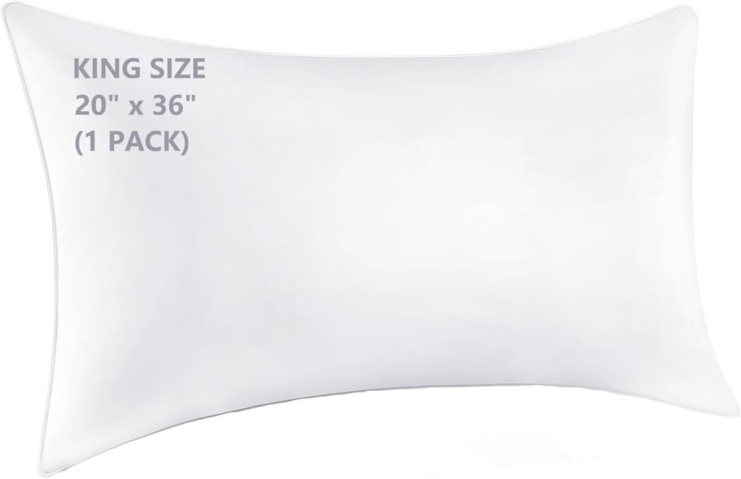 WINGLAM,Bed Pillows for Sleeping, Down Alternative Pillows,White,Microfiber Filled, King Pillow Set of 1,20 x 36 Inches,Super Soft,Hotel Collection,King Size Pillows for Back,Stomach or Side Sleepers