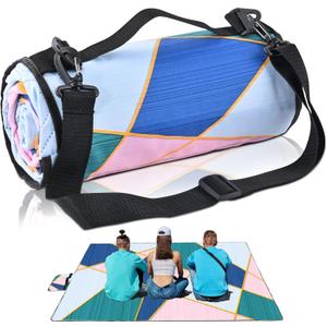 SHANQUAN Picnic Blankets Outdoor Blanket, Large Beach Mat Waterproof Foldable Picnic Mat with Carry Strap,Portable Camping Park Blanket for Grass Lawn Hiking Travel Concerts (Euclidean Geometry(Thicken)