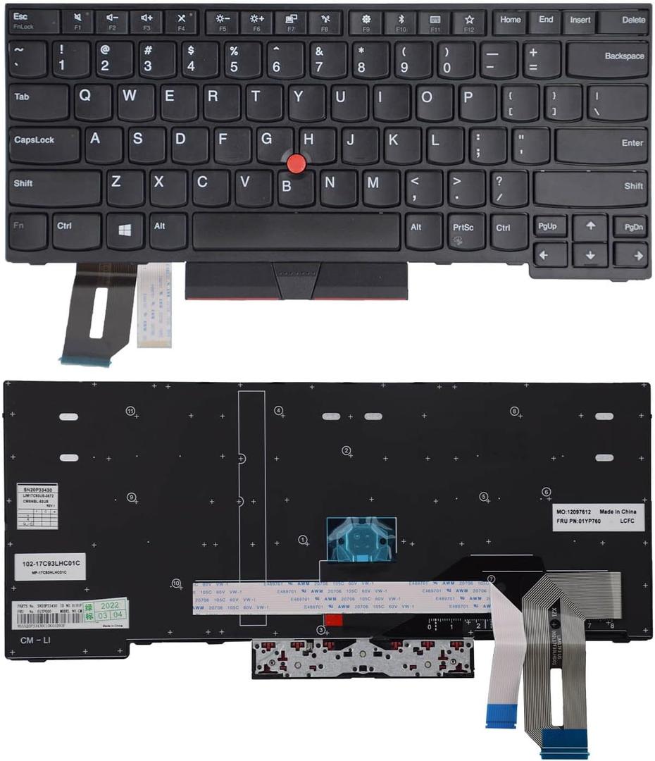 Replacement Keyboard Compatible with Lenovo IBM ThinkPad E480 E490 E495 L380 L390 L480 L490 T480S T490 T495 R480 R490 S2 3rd TP00091A with Pointer (No Backlight)