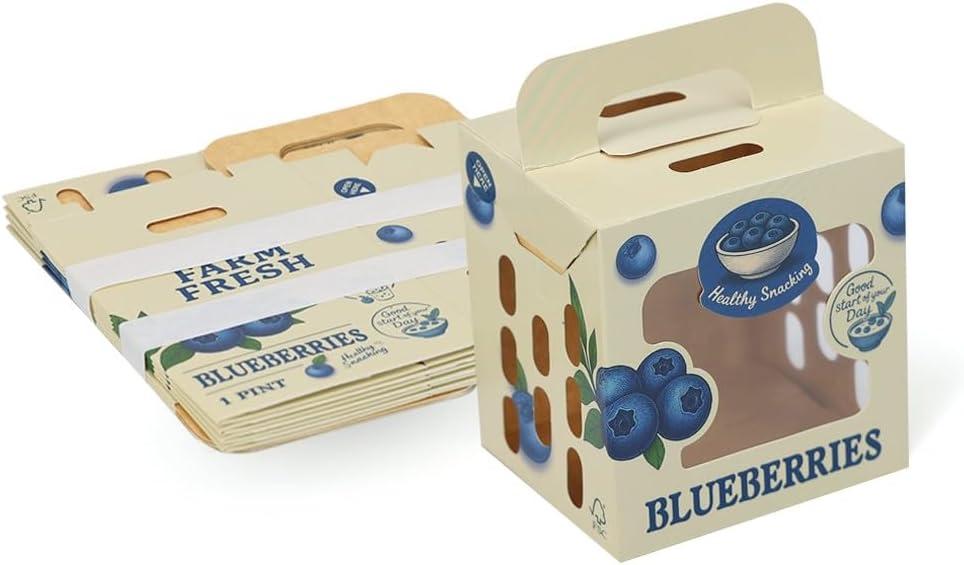 1 Pint Paper Berry Baskets  Food-Grade Produce Containers for Blueberries  Vented, Eco-Friendly, FSC-Certified Blueberry Storage Gift Boxes for Farmers Market & Home Use (Pack of 8)