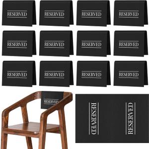Buryeah 12 Pcs Reserved Seating Signs for Chairs Church Pew Reserved Chair Signs Placeholder with Printed Words for Weddings Parties Celebrations Receptions Church or Event (Black, White)