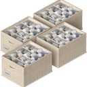 FHSQX 4 Pack Shoe Organizer for Closet, Foldable Shoe Organizer, Fits up to 48 Pairs, Storage Containers With Bottom Support for Shoes (Beige, (16.5 * 12.6 * 9.5) x4)