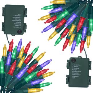 100 16FT LED Christmas String Lights Outdoor, Battery Operated Lights for Indoor Outside Holiday and Tree Decor, Hanging Lighting Decorations (Multicolor, 2 * 50)