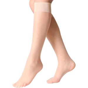 MANZI 12 Pairs Lady's Sheer Knee High Stockings for Women (Nude)