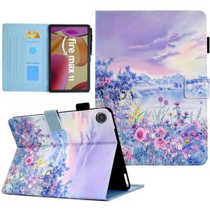 Funut for Amazon Kindle Fire Max 11 Tablet Case (13th Generation, 2023 Release), Premium PU Leather Folding Stand Cover Case for Kindle Fire 11 Tablet with Auto Wake/Sleep,Purple Flower Sea