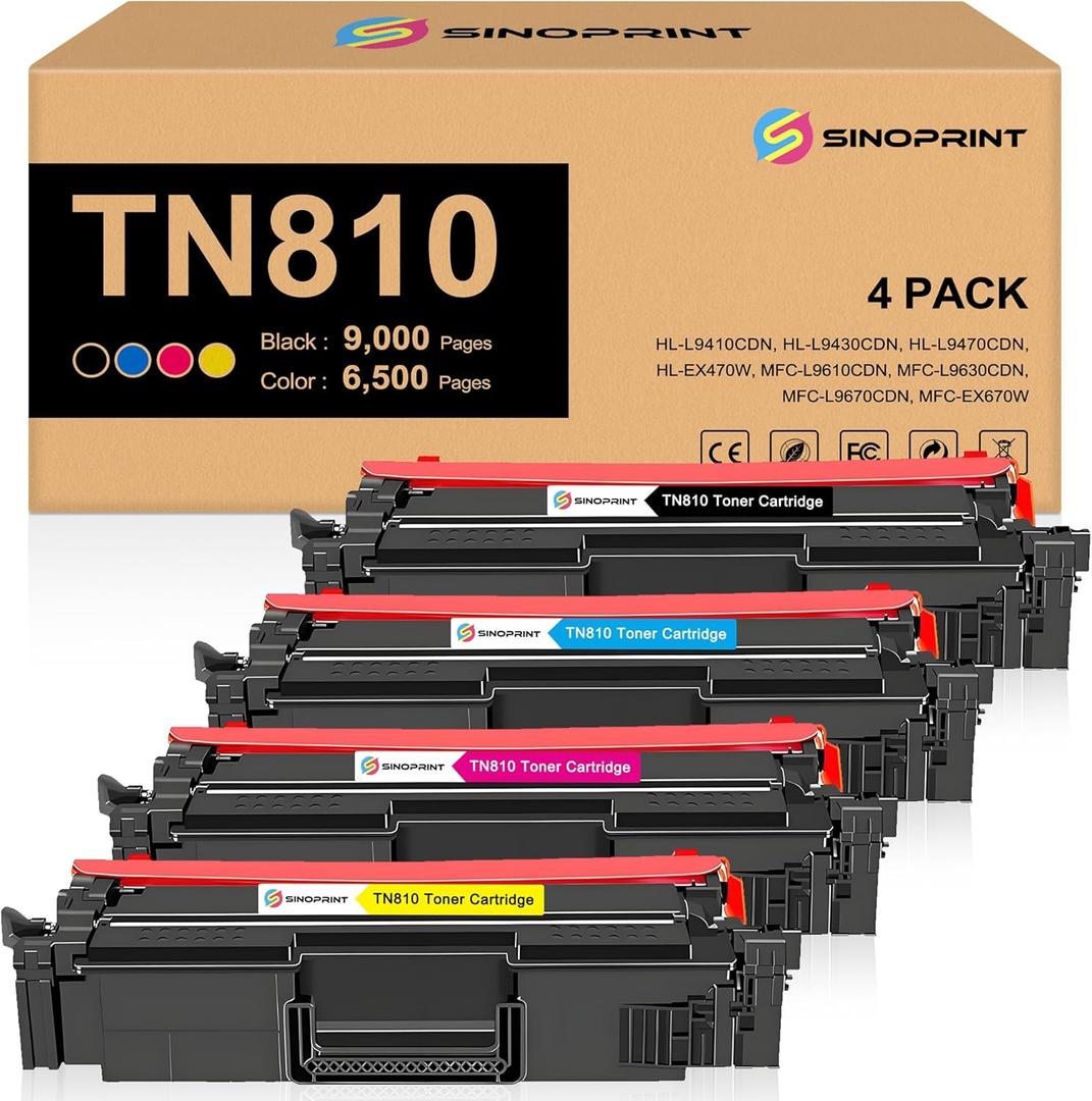 TN810 TN-810 Toner Cartridge Replacement with CHIP TN 810 TN810XL Toner Use for Brother HL-L9410CDN MFC-L9610CDN HL-L9430CDN HL-L9470CDN MFCL9610 HL-EX470W MFCEX670W Printer(4 Pack- BCMY)