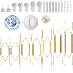 7 pcs Plate Hangers for The Wall, 4/6/8/10/12 Inch Invisible Decorative Wall Plate Hangers, Stainless Steel Plates Walls Hanger for Display Various Sizes with Hooks for Decorative