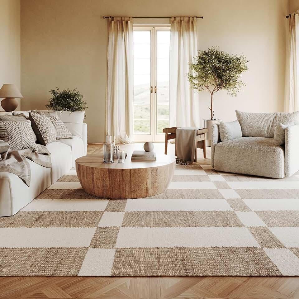 nuLOOM Avenelle Brown Striped Woven Area Rug, ' | Nuloom Avenelle Striped ' Wool Jute for Dining Room Living Room, Brown, 6 x 9 