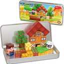 Farm Animal Magnetic Building Blocks Travel Toys, 35PCS Magnetic Cubes for Kids 3-8, Portable STEM Building Tiles with Metal Storage Box, Toddler Learning Toys for Ages 3-5Fun Gifts, Classroom Prizes