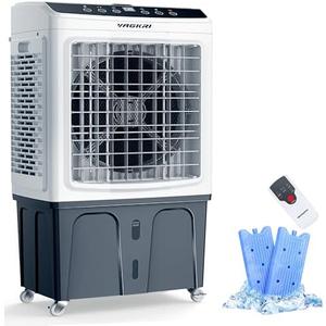 Evaporative Air Cooler, VAGKRI 2200CFM Swamp Cooler, 120°Oscillation Air Cooler with Remote Control, 24H Timer, 3 Modes & Wind Speeds for Outdoor Indoor Use, 9.2Gallon