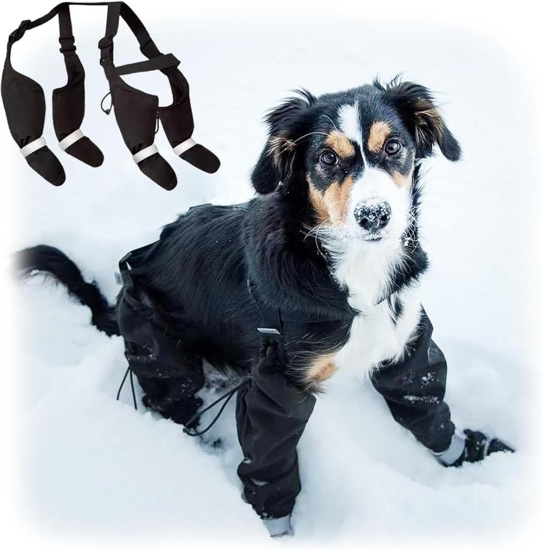 yucca Dog Suspender Booties, Paw Boot Leggings Anti-Slip, Pet Snow Pants with Attached Boots Waterproof, Adjustable Suspender Shoes for Dogs Winter Snow Rain Hiking Paws Protector L