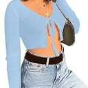 xxxiticat Women's Front Tie Up Crop Top Shirt Long Sleeve Lace Up Knitted Open Cardigan V Neck Bolero Cropped Basic Tees(M)