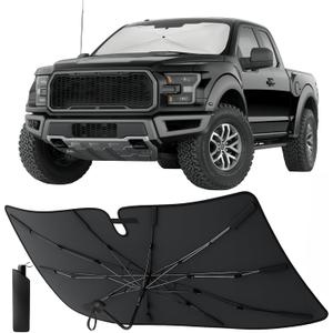 EcoNour Premium Umbrella Windshield Sun Shade for Car | Foldable UV Blocker Front Windshield Sunshade | Umbrella Shade Accessories with Storage Pouch | Full Size SUVs &MPV| Large - 61"x35"