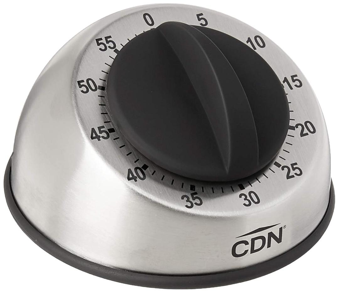 CDN Compact 60-Minute Mechanical Timer | Easy-to-Read 2.5 Dial | Loud 3-Second Alarm | Ideal for Cooking or Baking | Countertop or Wall Mountable | Silver Finish | MT1